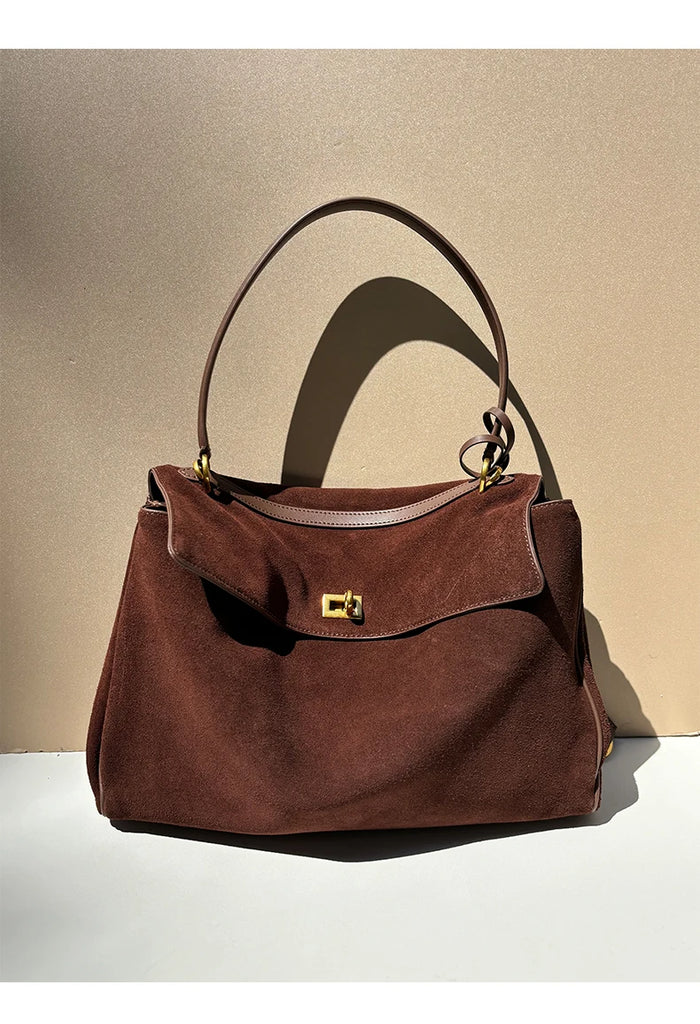 Women’s Genuine Suede Leather Large Capacity Shoulder Tote Bag Luxury Casual Handbag