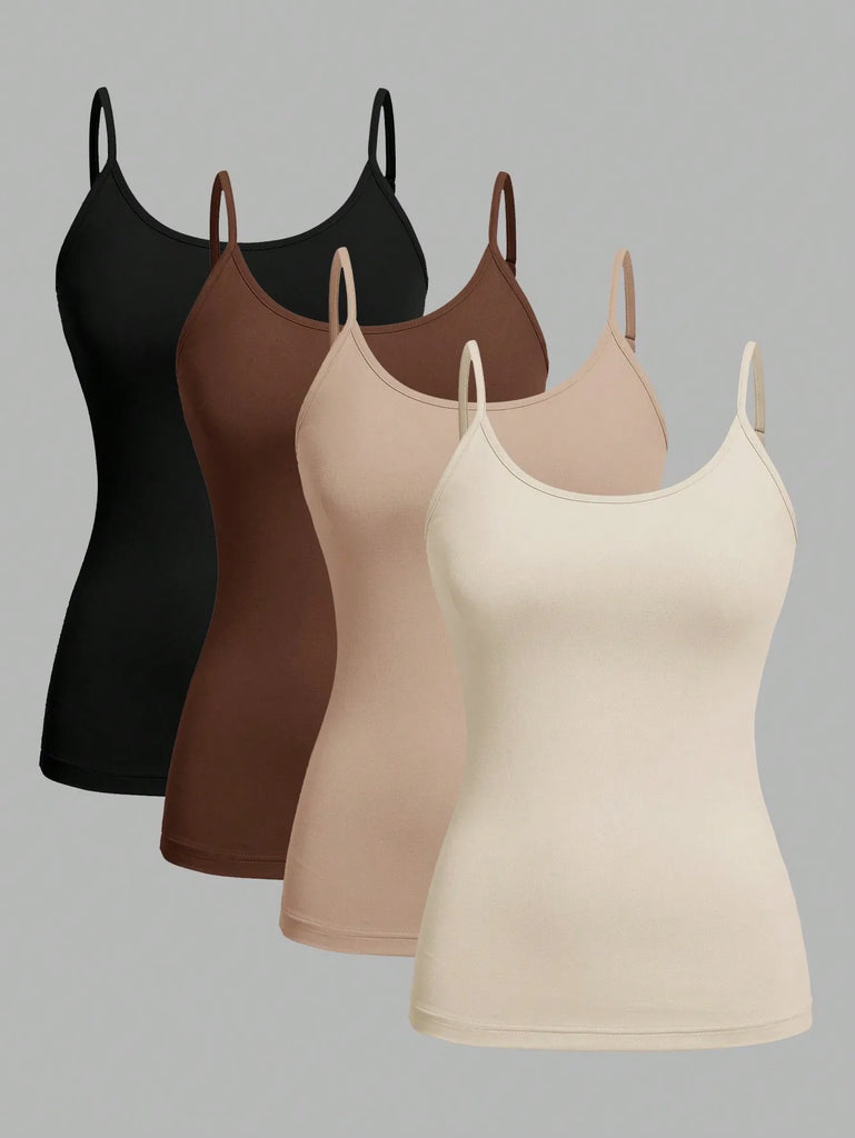 4-Pack Women’s Solid Color Camisole Tank Tops – Adjustable Strap Sleeveless Summer Vests