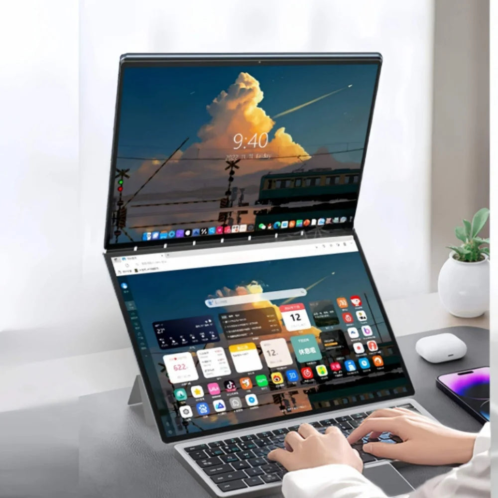 Dual Screen 14+14 Inch 2K Touchscreen 2-in-1 Laptop 16GB/32GB Intel N100 CPU 360° Flip Metal Case