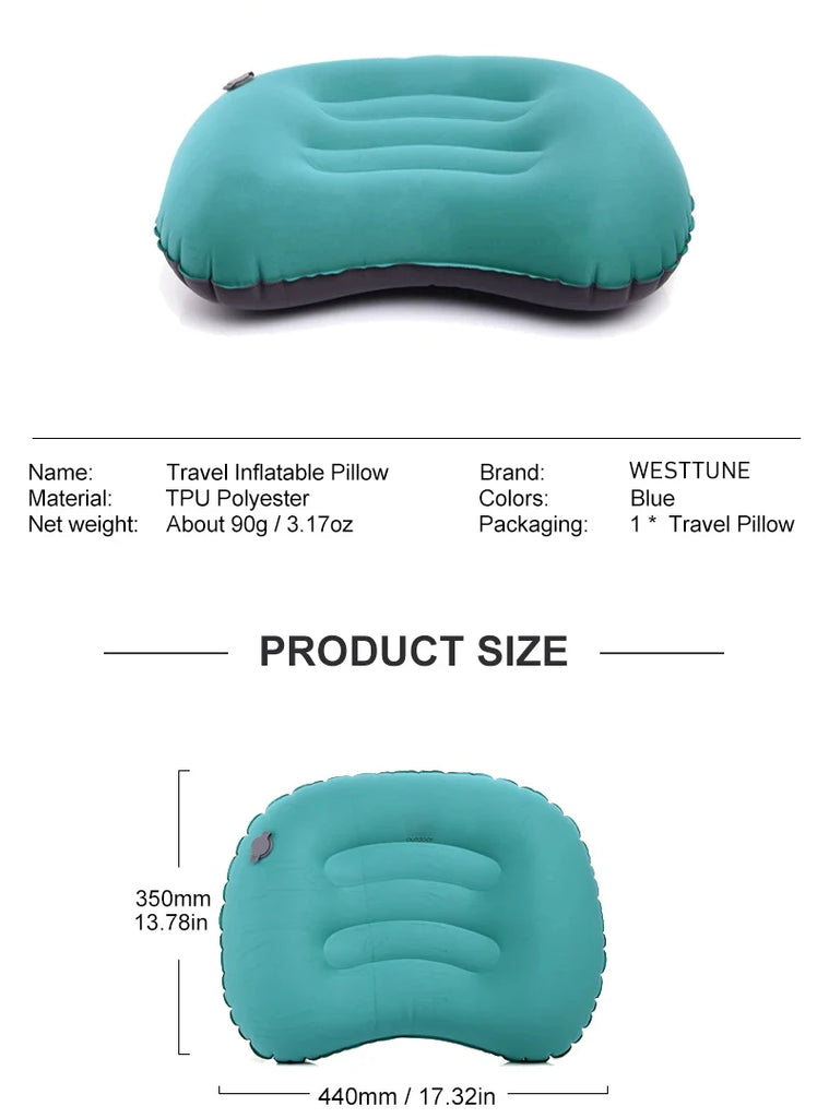 WESTTUNE Portable Inflatable Camping & Travel Pillow – Ultralight, Durable, and Ergonomic Neck & Lumbar Support