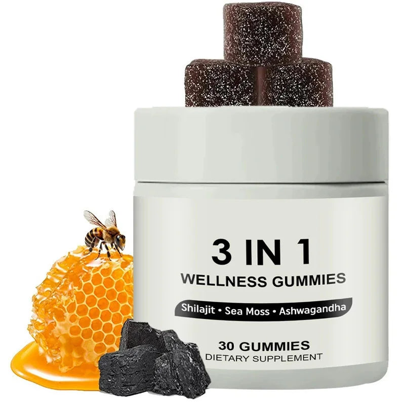 3-in-1 Wellness Gummies – Shilajit, Sea Moss & Ashwagandha | 30 Gummies Dietary Supplement