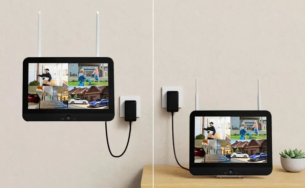 100% Wire-Free Solar PTZ Dual Lens 12.5" LCD Monitor 10CH WiFi NVR 8MP 4K Wireless Home Security Camera System
