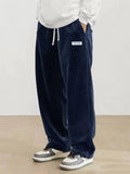 Men’s Corduroy Casual Pants Loose Fit Straight Leg with Elastic Waist and Drawstring thumbnail 3