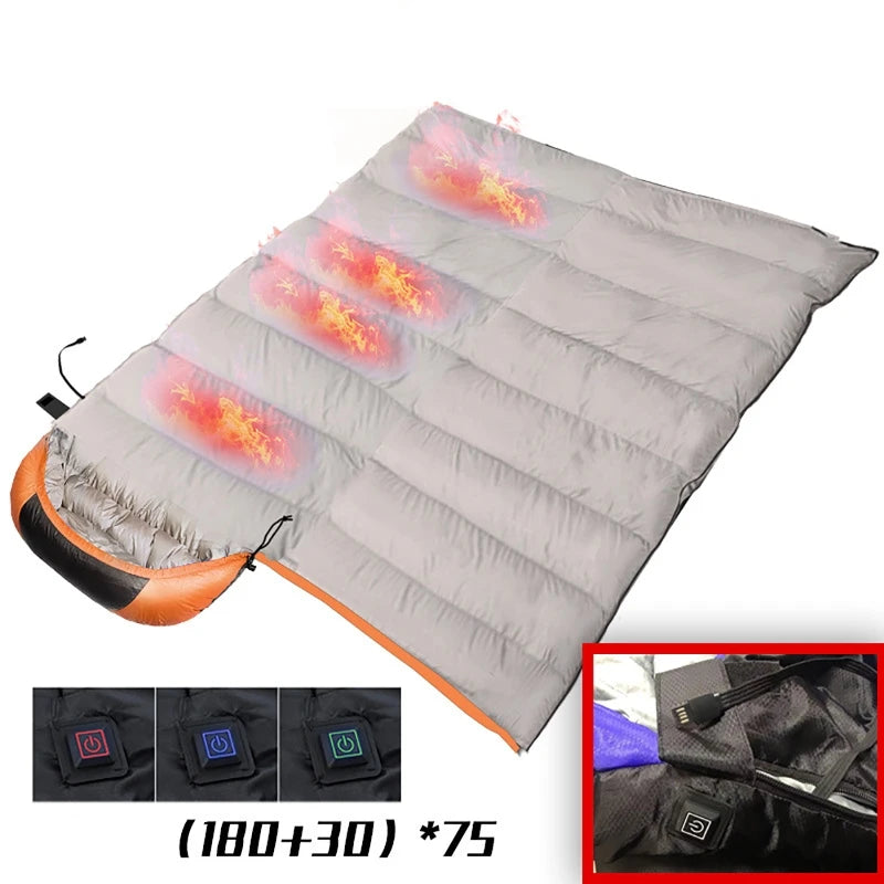 USB Heated Winter Camping Sleeping Bag – Down Cotton Ultralight Thermal Pad with 3-Stage Heating