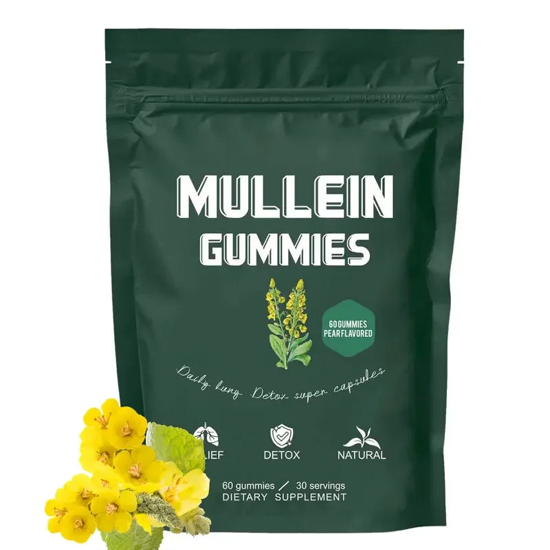 2 Bag Mullein Gummies for Lung Detox 2000mg Mullein Leaf Extract 60 Gummies per Bag Respiratory Digestive Immune Support