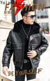 Men’s Natural Sheepskin Leather Jacket with Real Fur Hood – Winter Wool Lined Fur Coat thumbnail 9