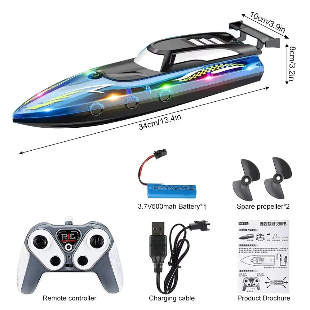 RC Boat with LED Light – 2.4GHz Remote Control Speedboat for Pool & Lake, 30-Min Run Time, Kids Toys & Birthday Gift
