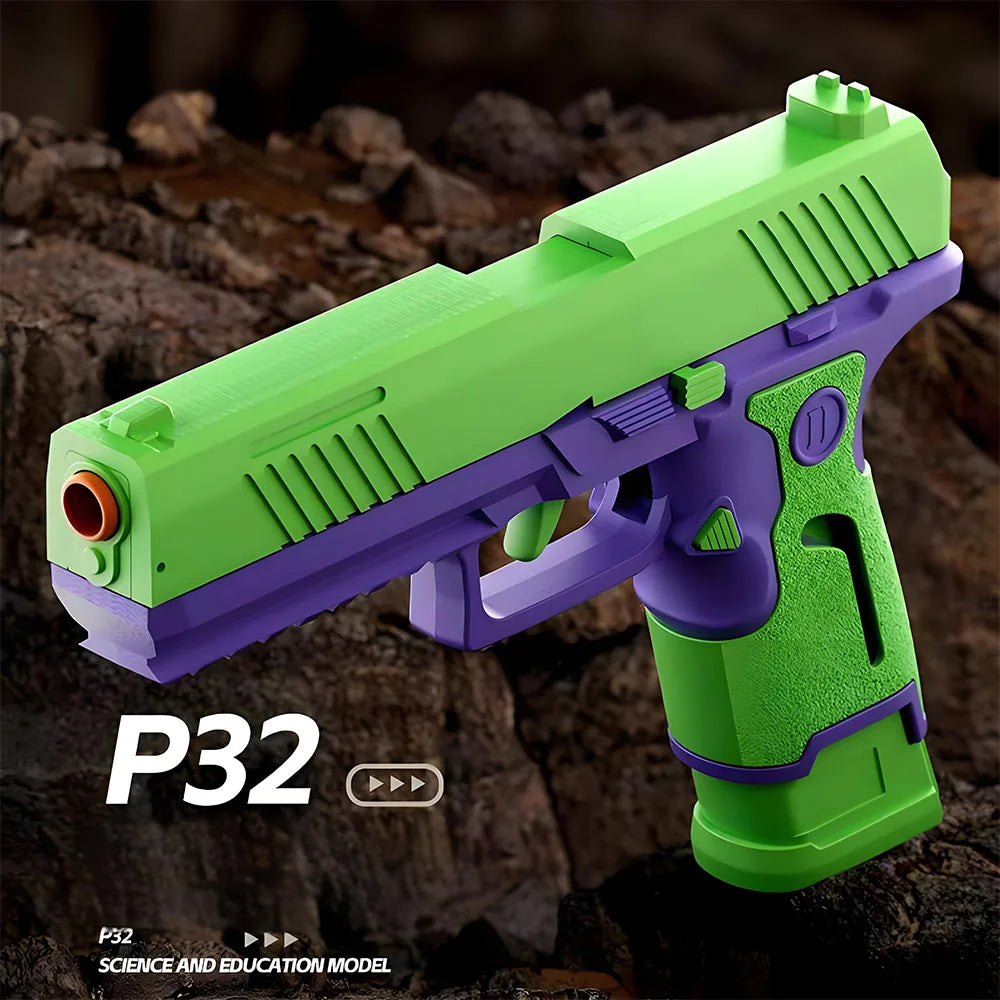 P32 Automatic Shell Ejection Toy Pistol with Soft Bullets – Kids Military Style Play Gun