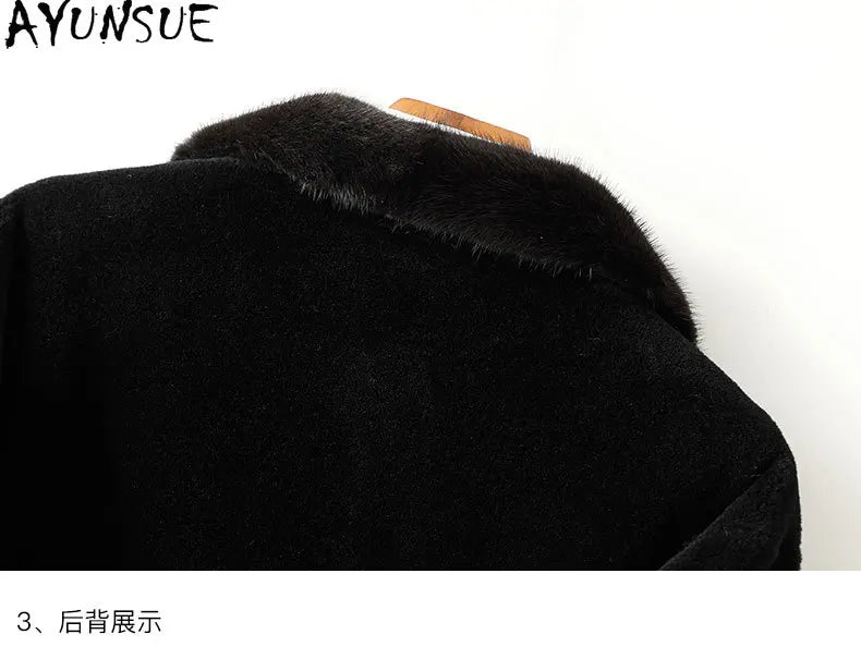 Men’s Winter Sheep Shearing Wool Jacket with Mink Fur Collar – Mid-Length Casual Coat