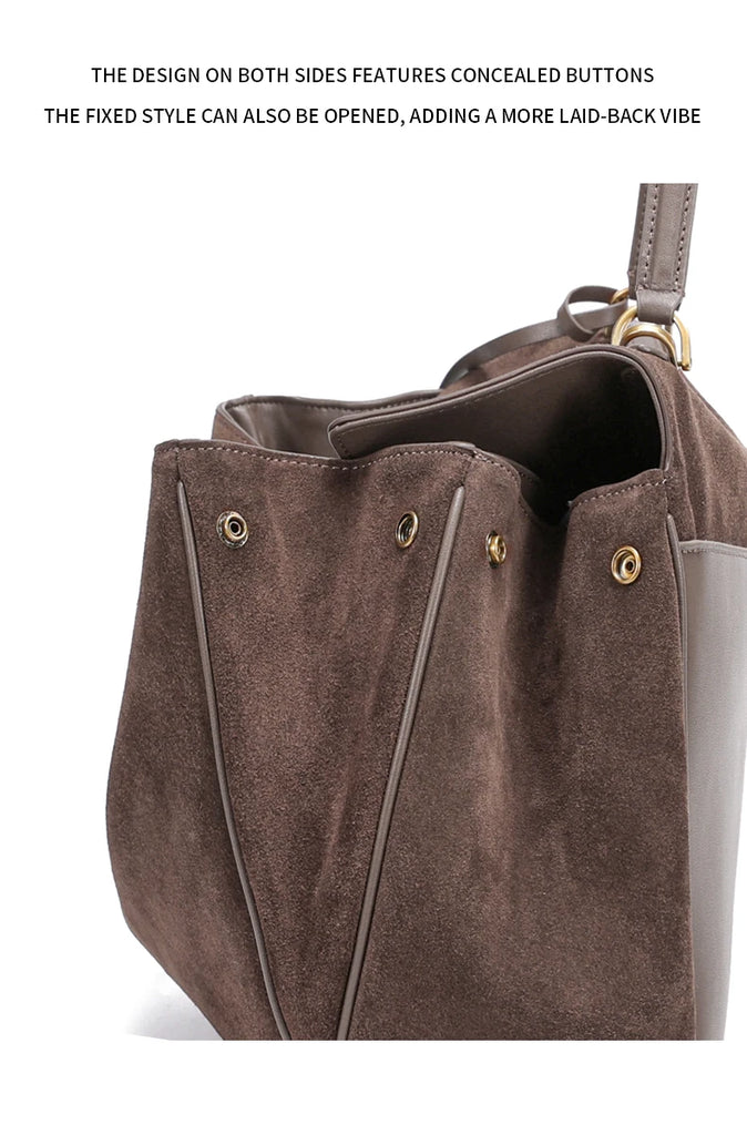 Women’s Genuine Suede Leather Large Capacity Shoulder Tote Bag Luxury Casual Handbag