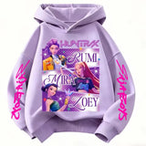 Cute Girls Hooded Sweatshirt KPop Demon Hunter Cartoon Casual Top – Purple & Pink thumbnail 4
