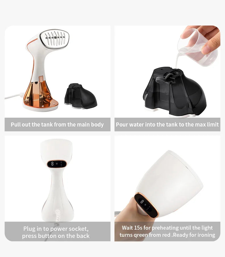 1800W Handheld Garment Steamer with Touch Screen Control and 320ml Water Tank