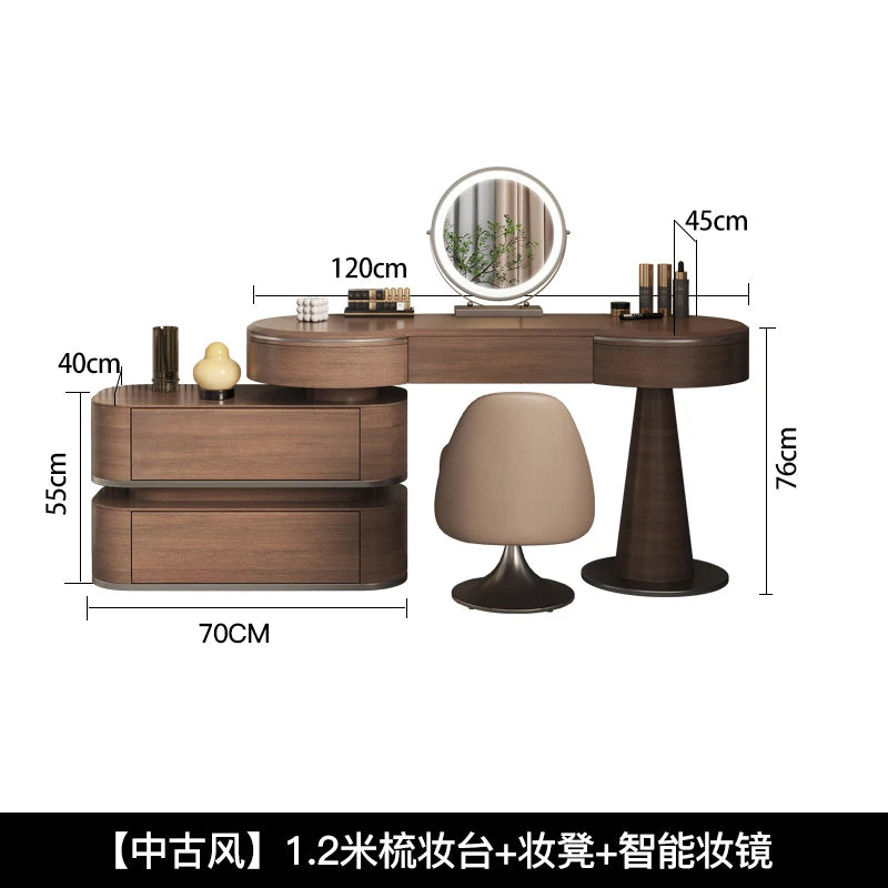 Luxury Modern Bedroom Dressing Table with Mirror, Makeup Stool, and Storage Drawers