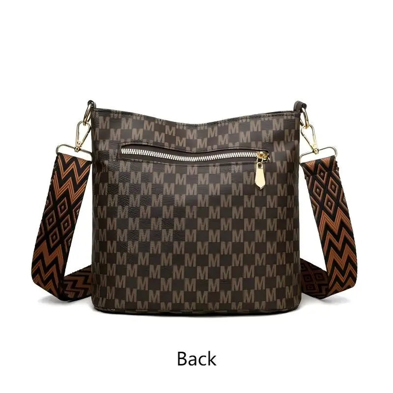 Retro M Letter Crossbody Handbag for Women – PU Leather Bucket Style Messenger Bag
