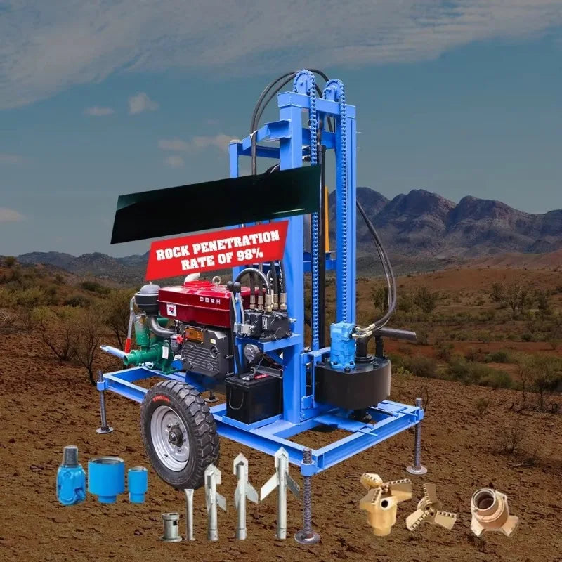 Well Drilling Rig Machine 22HP 25HP Petrol Diesel Mini Rotary Water Well Drilling Rig 100M–300M Borehole Drill with Crawler Option