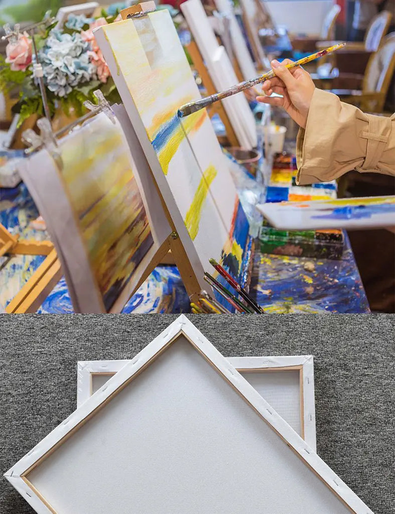 5pcs White Blank Square Artist Canvas Wooden Frame Cotton Boards for Oil, Acrylic & Watercolor Painting
