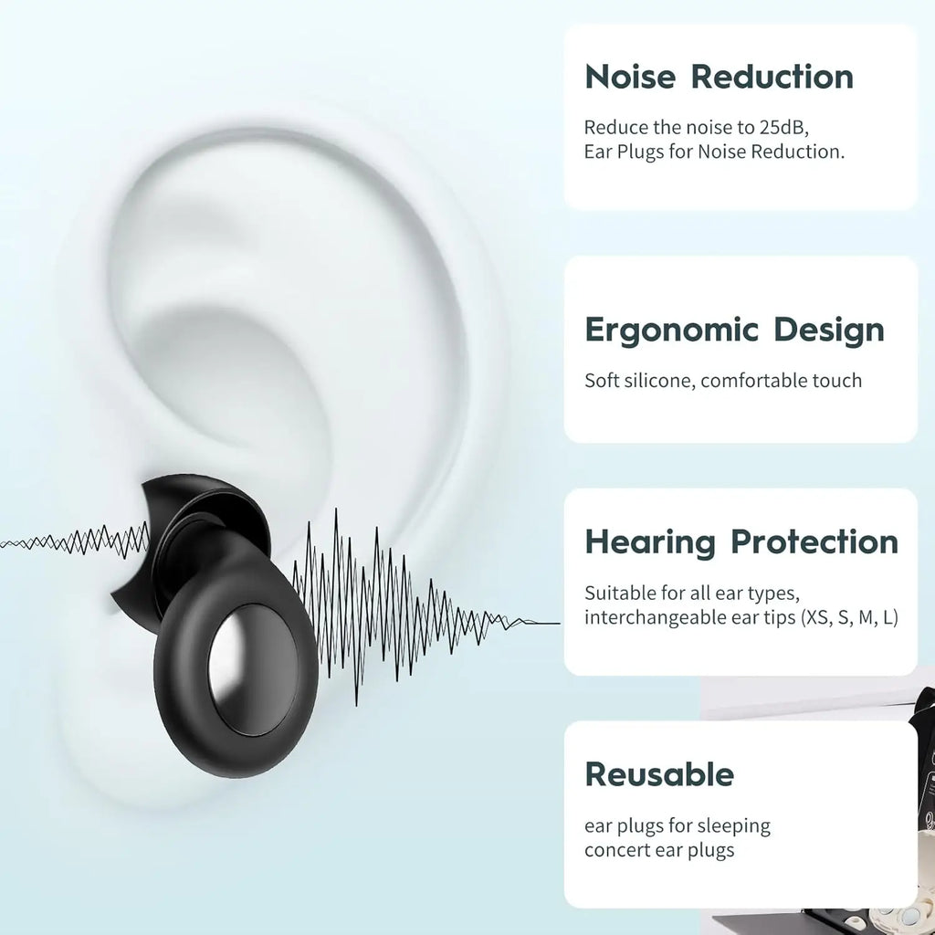 Premium Silicone Noise Cancelling Ear Plugs (Up to 30dB) – Reusable Sleep, Travel & Concert Ear Protection