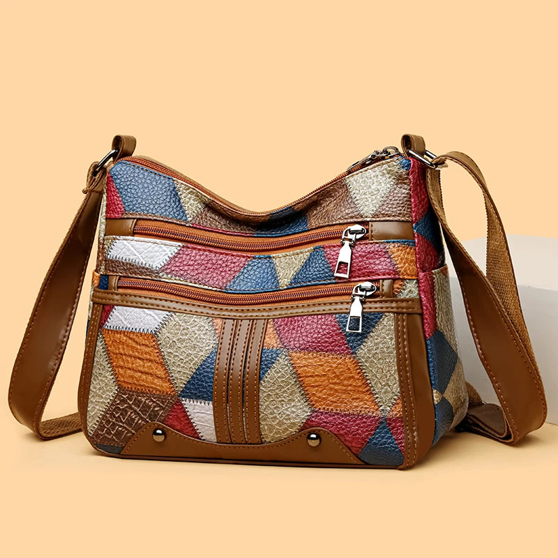 Vintage PU Leather Armpit Shoulder Bag for Women – Geometric Rivet Crossbody Satchel