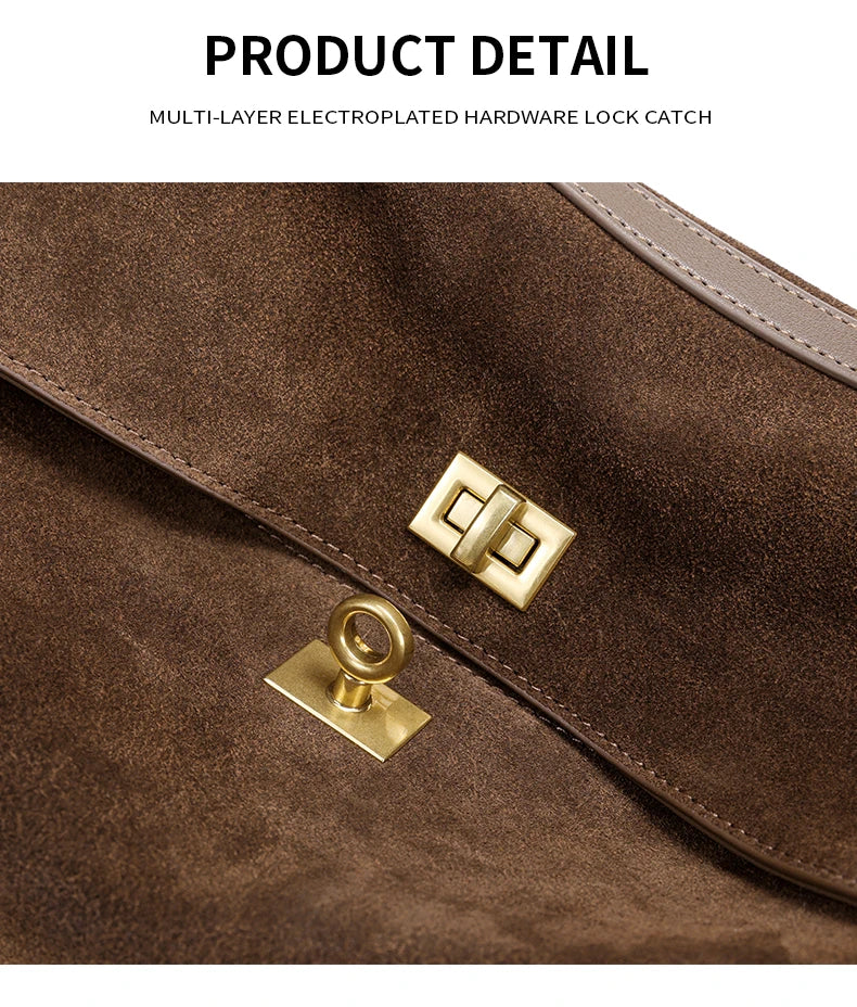 Women’s Genuine Suede Leather Large Capacity Shoulder Tote Bag Luxury Casual Handbag
