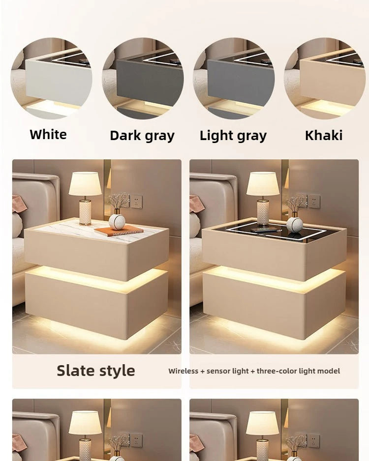 Modern Smart Suspension Bedside Table with Wireless Charging – Minimalist Solid Wood Nightstand