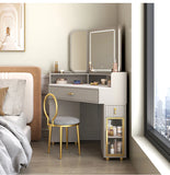 Luxury Solid Wood Corner Dressing Table with Mirror and Stool – Modern Minimalist Bedroom Furniture thumbnail 5