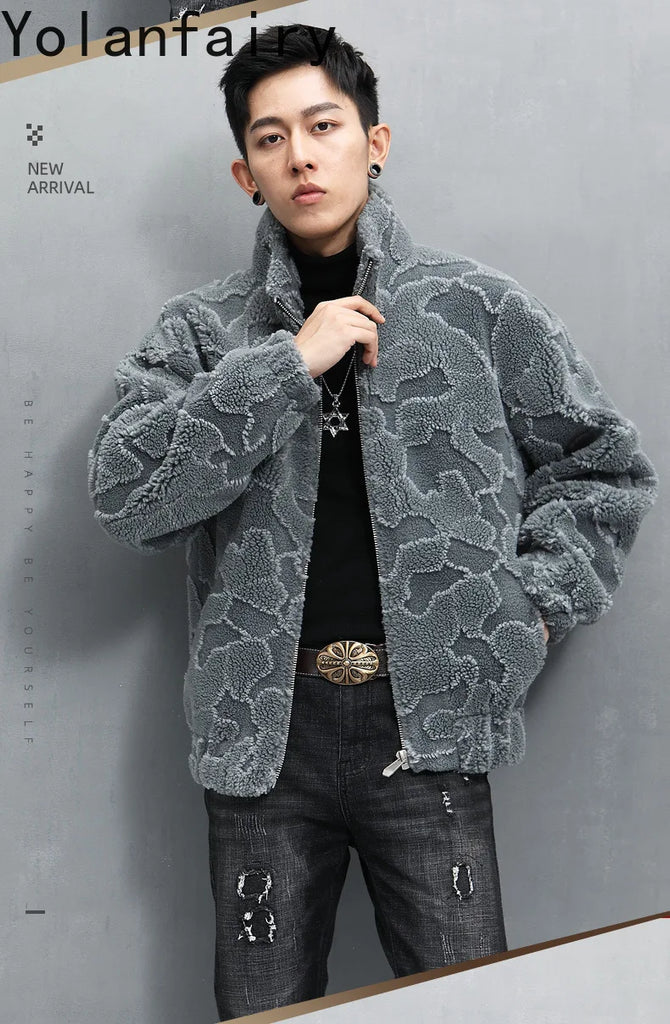 Nature Wool Men’s Real Fur Shearling Coat – Winter Leather Jacket, Loose Fit, Short Style