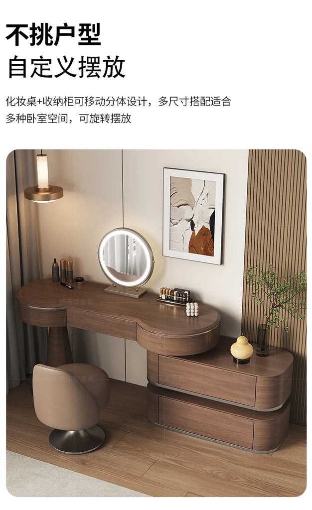 Luxury Modern Bedroom Dressing Table with Mirror, Makeup Stool, and Storage Drawers