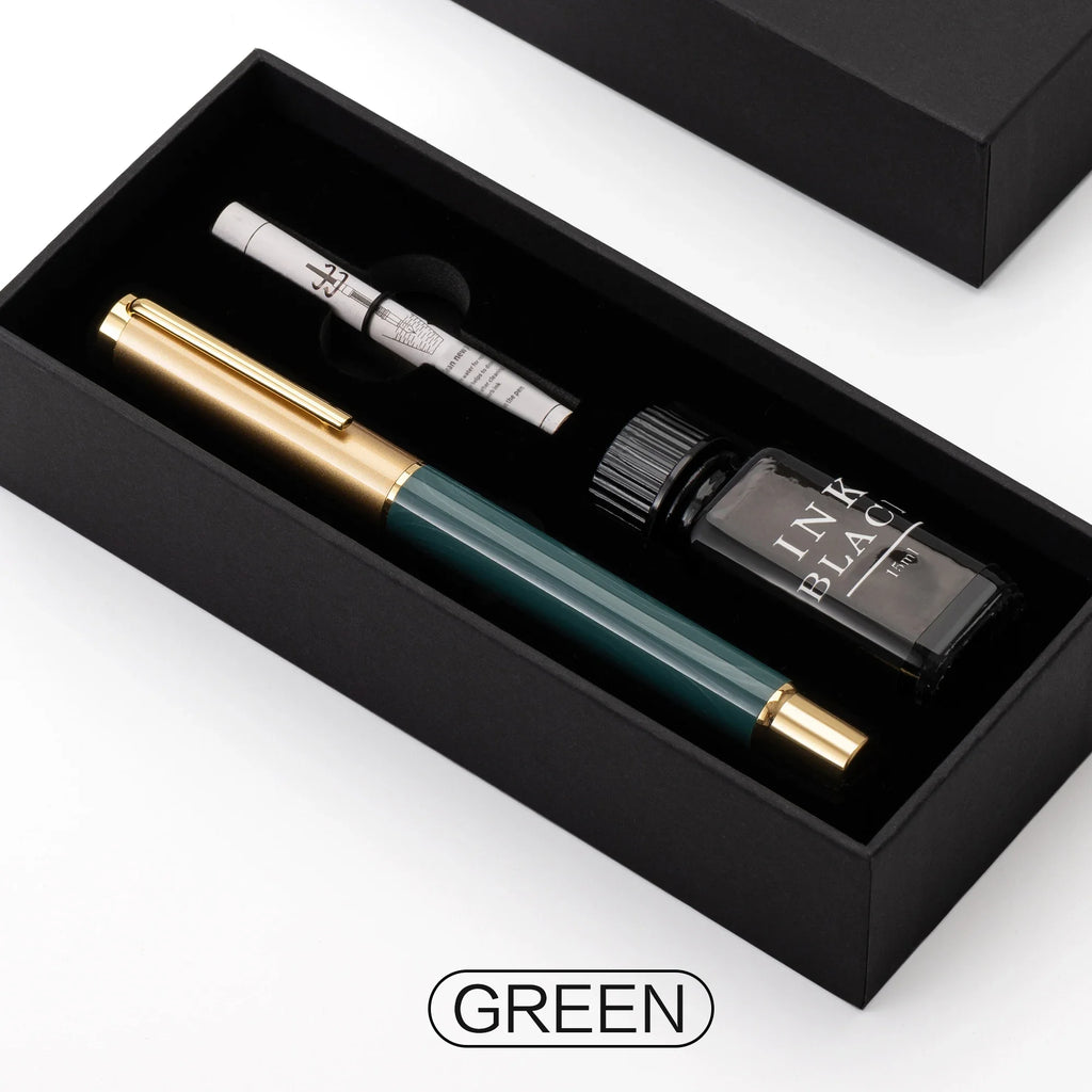 Exquisite Resin Fountain Pen Set 0.5mm Medium Nib with 15ml Ink Gift Box – Luxury Metal Calligraphy & Office Writing Pen