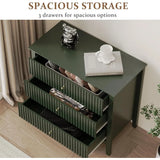 Green Fluted 3 Drawer Modern Dresser Nightstand – 32 Inch Wide Wood Chest of Drawers thumbnail 4