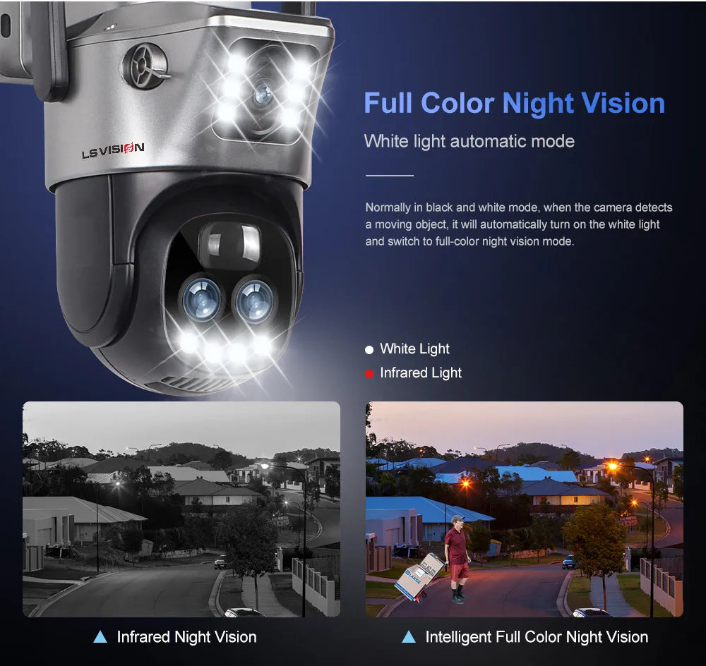 LS VISION Dual Screen Solar Camera 10X Zoom Outdoor WIFI/4G PTZ CCTV with Light Alarm