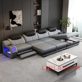 Modern L-Shaped Leather Sectional Sofa Bed with Adjustable Headrests, LED Lights, Storage & USB Ports thumbnail 26