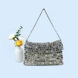 Retro Silver Sequin Metal Handwoven Shoulder Bag – High-End Women’s Square Handbag thumbnail 2