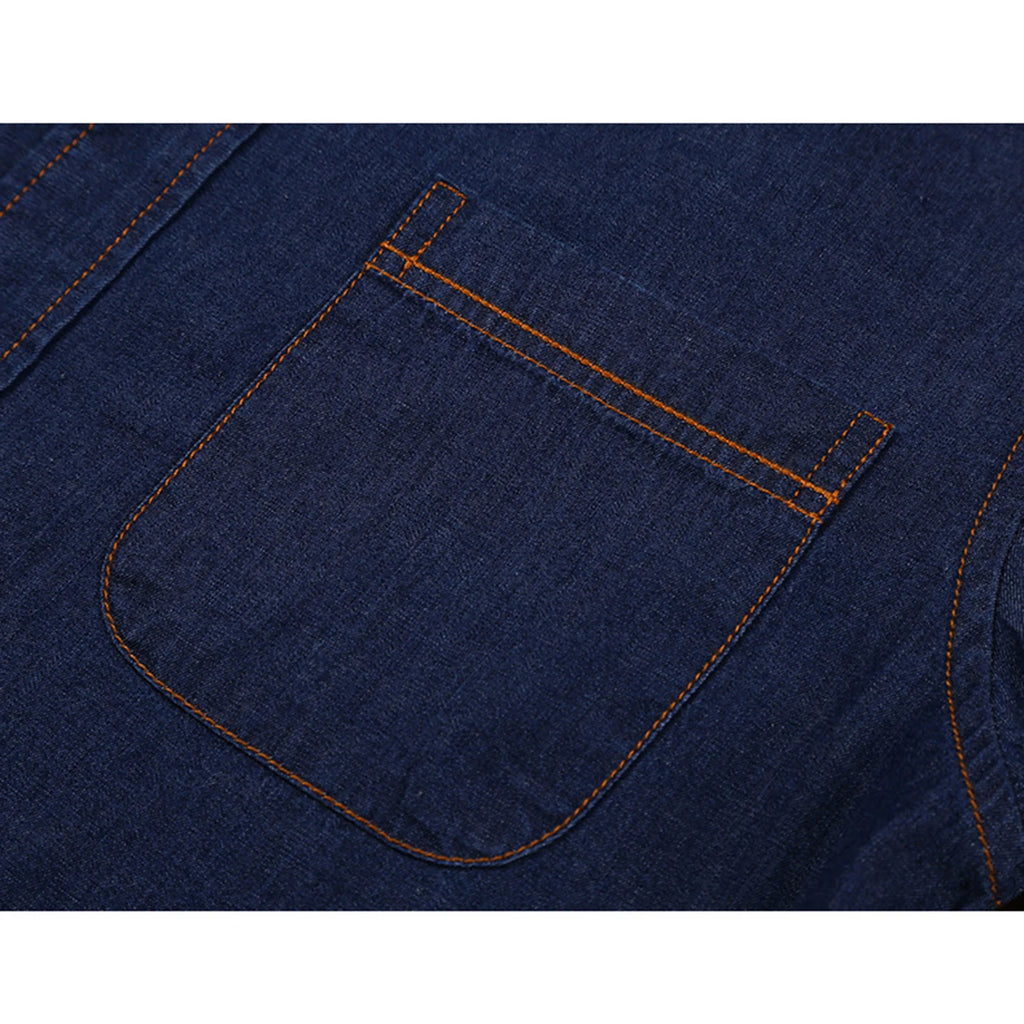 Men’s Autumn Cotton-Blend Denim Shirt – Casual Long Sleeve Button-Up with Single Pocket