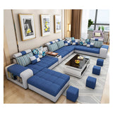 Modern U-Shaped Fabric Sofa Set with USB & Stools – Living Room Couch, Customizable Colors thumbnail 21