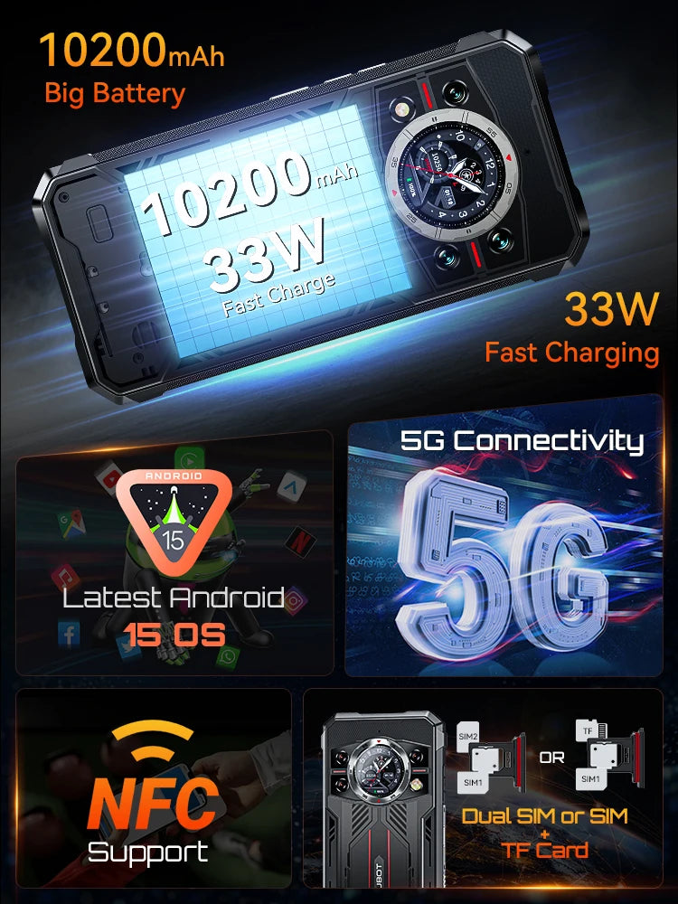 Cubot KingKong 11 Rugged 5G Smartphone, 10200mAh Battery, Dimensity 7025, 32GB RAM, 256GB ROM, 108MP Triple Camera, 6.72" FHD+ 120Hz Display, Android 15