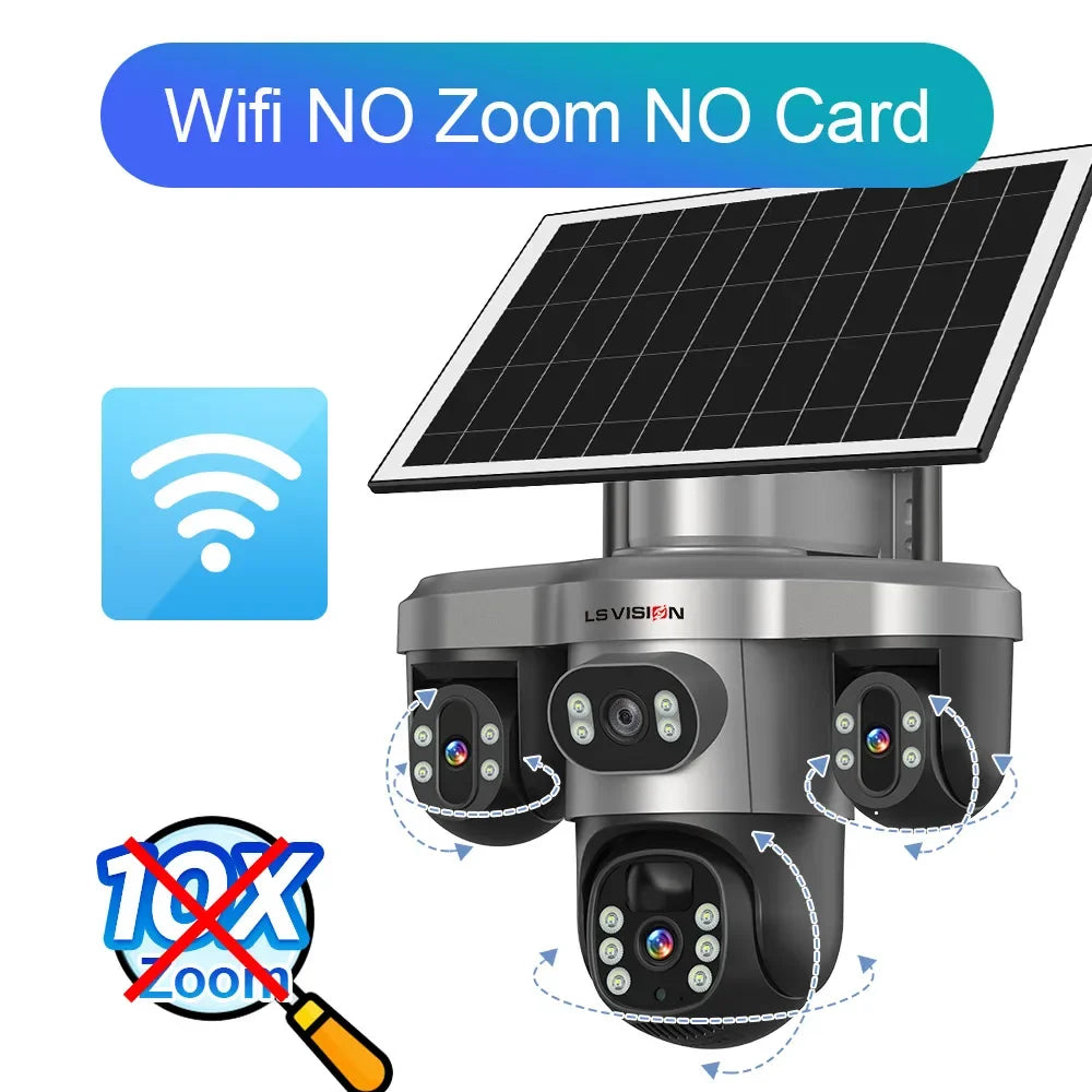 LS VISION 20MP 4-Lens Three Screen 4G/WiFi Solar Security Camera with 10X Optical Zoom and Auto Tracking