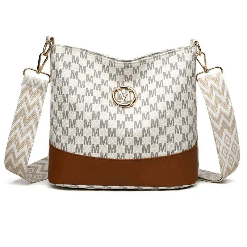Retro M Letter Crossbody Handbag for Women – PU Leather Bucket Style Messenger Bag