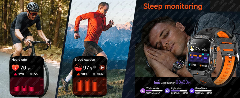 Military-Grade GPS Smartwatch for Men – 2.01” AMOLED, Bluetooth Calling, 3ATM Waterproof, 100+ Sports, 540mAh Battery