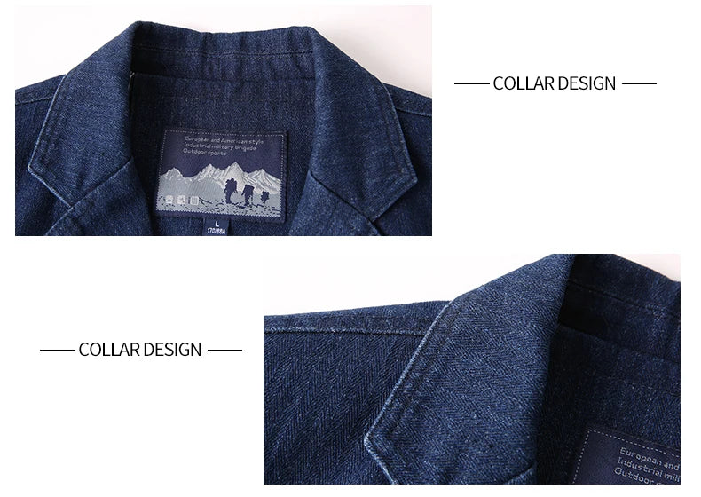 Men’s Solid Denim Jacket – Vintage Casual Slim Fit Cotton Blazer