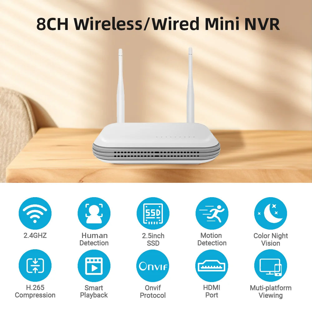 8CH NVR WiFi CCTV Security System 4MP/6MP IP Cameras with Audio & Two-Way Communication