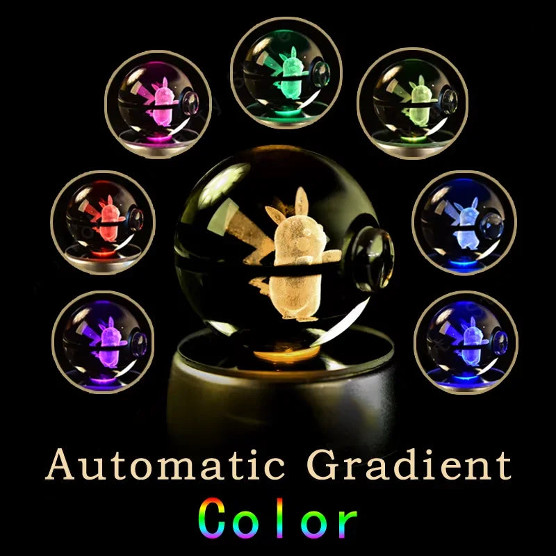 Pokemon 5cm Crystal Ball 3D LED Night Light – Pikachu, Charizard, Gengar & Eevee Gift Model