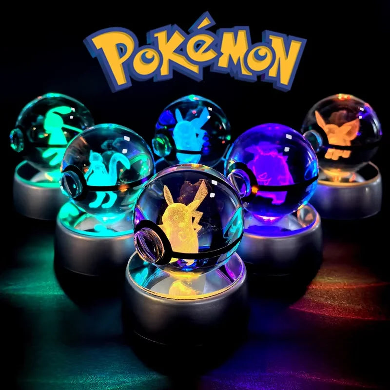 Pokemon 5cm Crystal Ball 3D LED Night Light – Pikachu, Charizard, Gengar & Eevee Gift Model