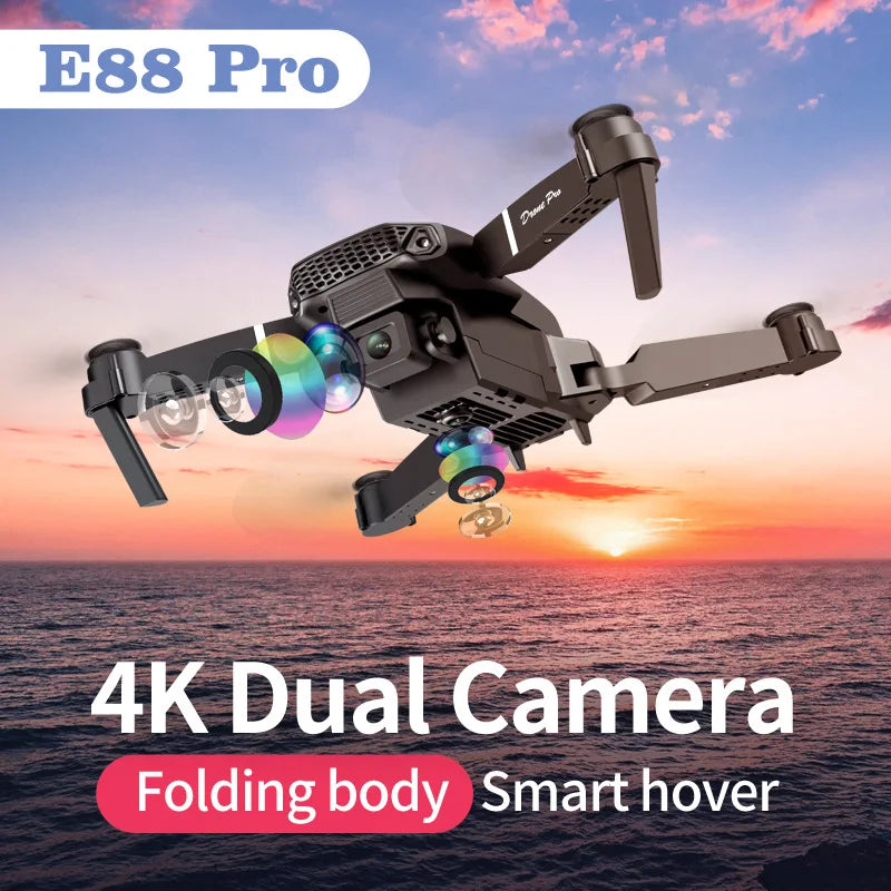 E88 Pro Drone 4K Dual Camera Foldable RC Quadcopter with WiFi FPV & Trajectory Flight
