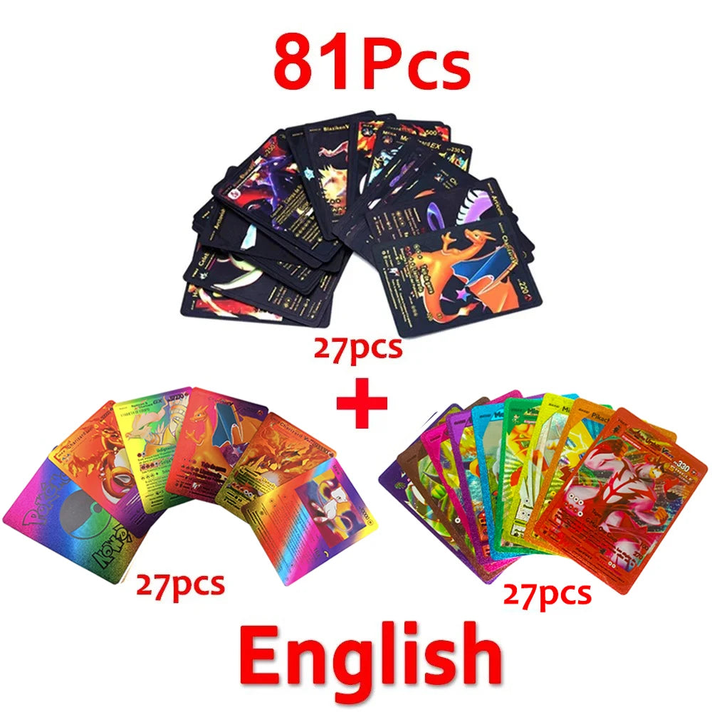 Pokemon VMAX & GX Gold Foil Flash Cards – Pikachu, Charizard, Multilingual Game Battle Collection
