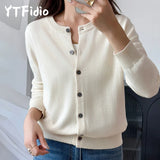 100% Cotton Women’s O-Neck Solid Cardigan – Luxury Designer Pullover thumbnail 1