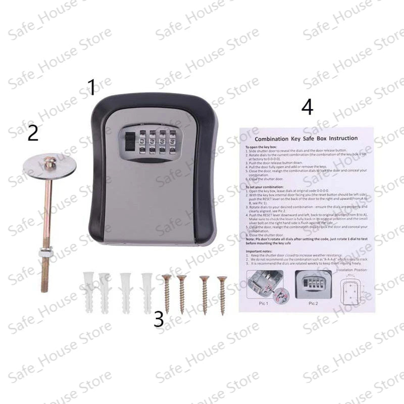 Wall Mount Key Lock Box 4-Digit Combination Security Safe for Home & Office