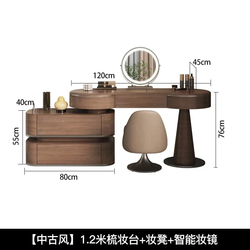 Luxury Modern Bedroom Dressing Table with Mirror, Makeup Stool, and Storage Drawers
