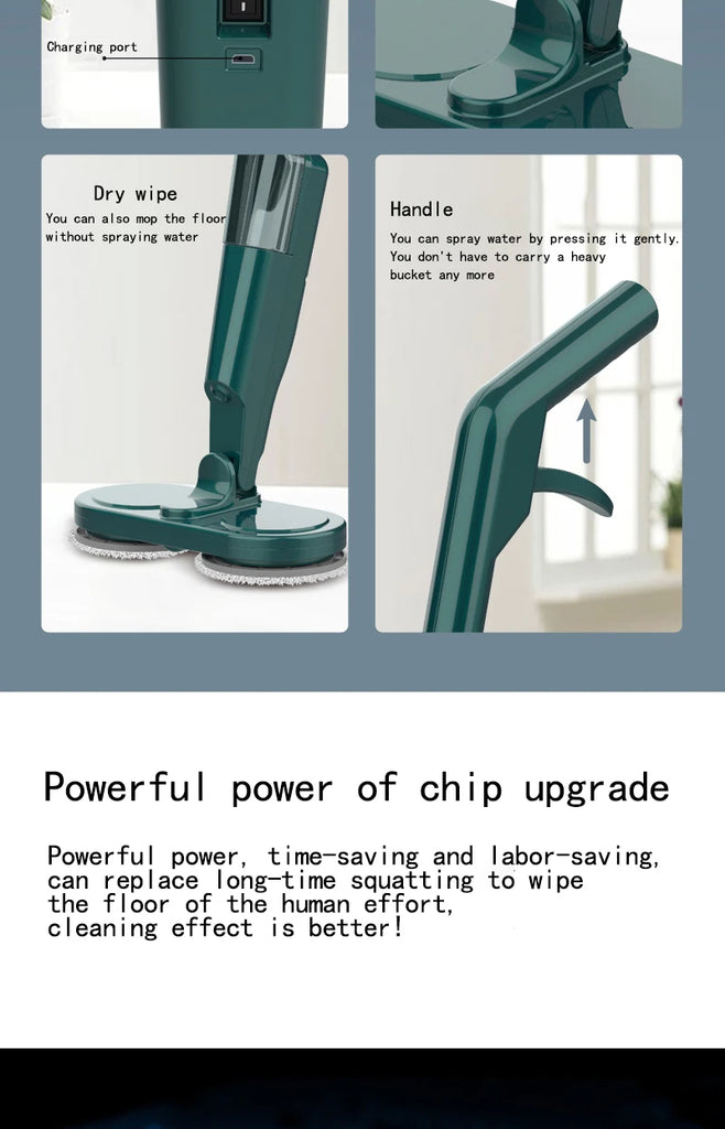 Wireless Electric Spin Mop Cleaner 2-in-1 Wet & Dry Floor, Glass & Window Scrubber