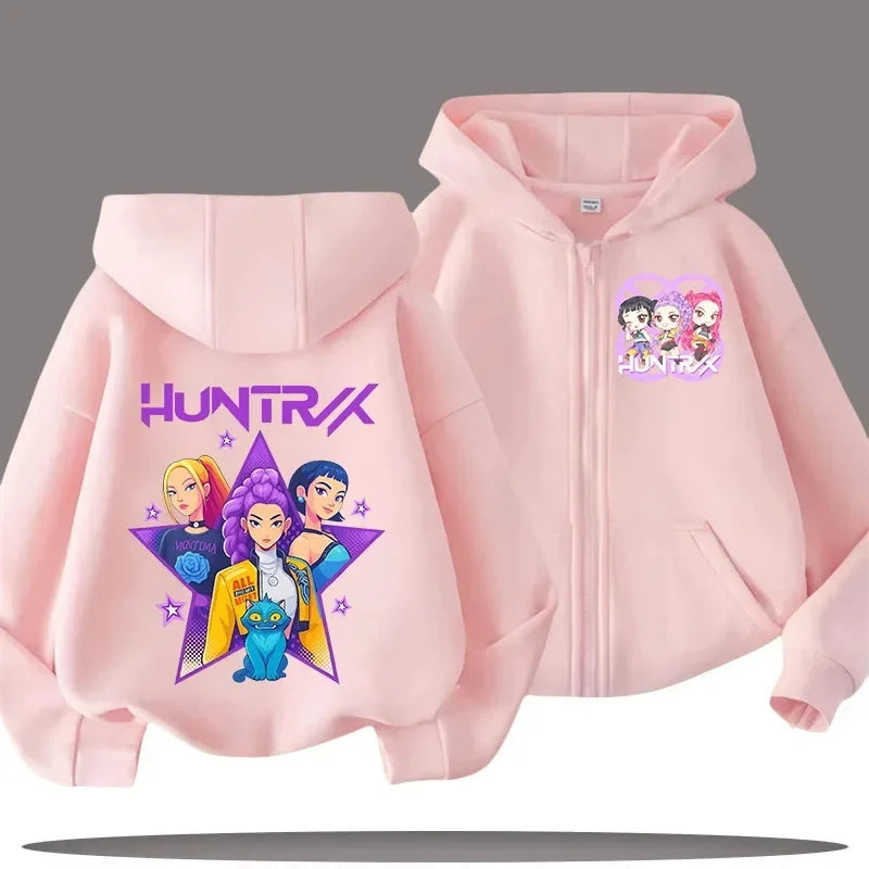 Zip Up Sweatshirt Huntrix Kpop Demon Hunters Kids Hoodie – Cartoon Casual Top for Boys & Girls