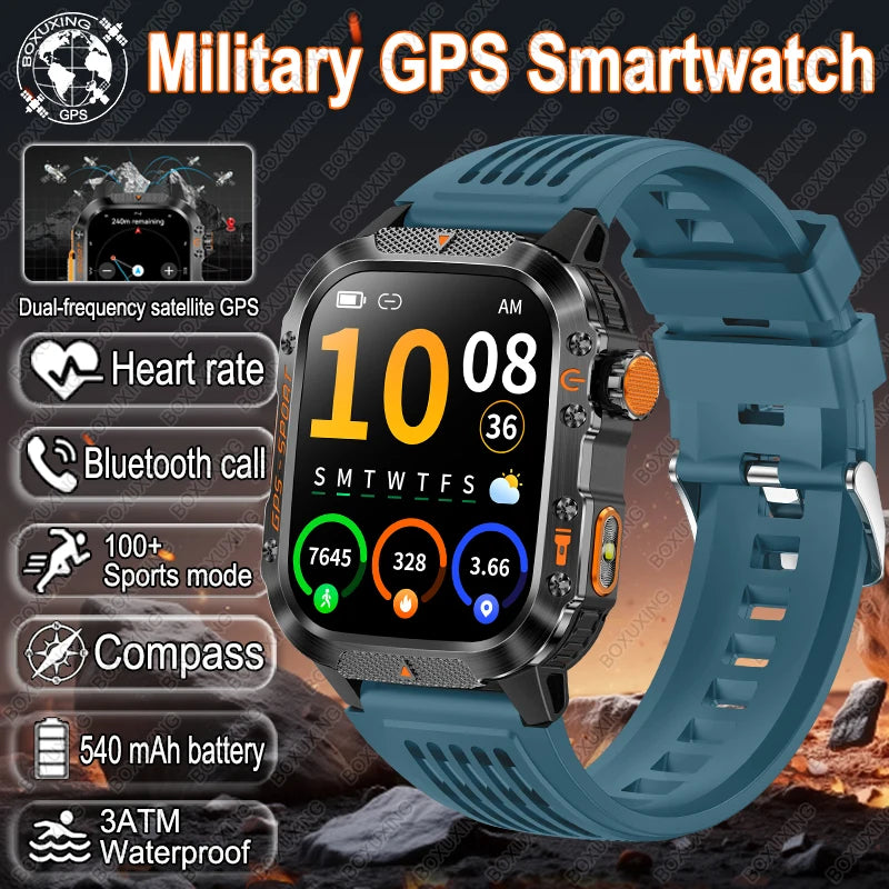 Military-Grade GPS Smartwatch for Men – 2.01” AMOLED, Bluetooth Calling, 3ATM Waterproof, 100+ Sports, 540mAh Battery